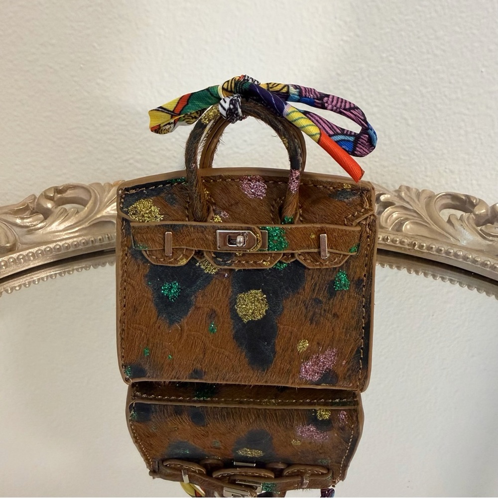 Real Hair Leather Mini Bag Charm 🐎✨ Hand-Painted Glitter Details